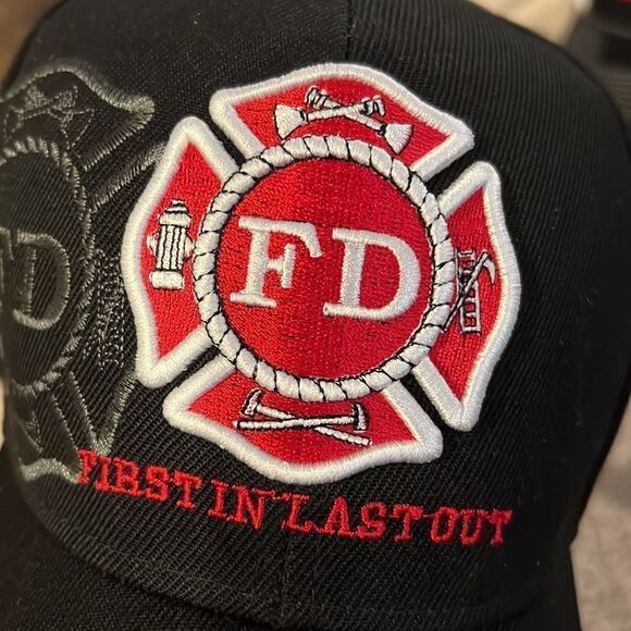 Fire Department First in Last Out Cap - Firefighter Embroidered Hat Joycap - Picture 3 of 8
